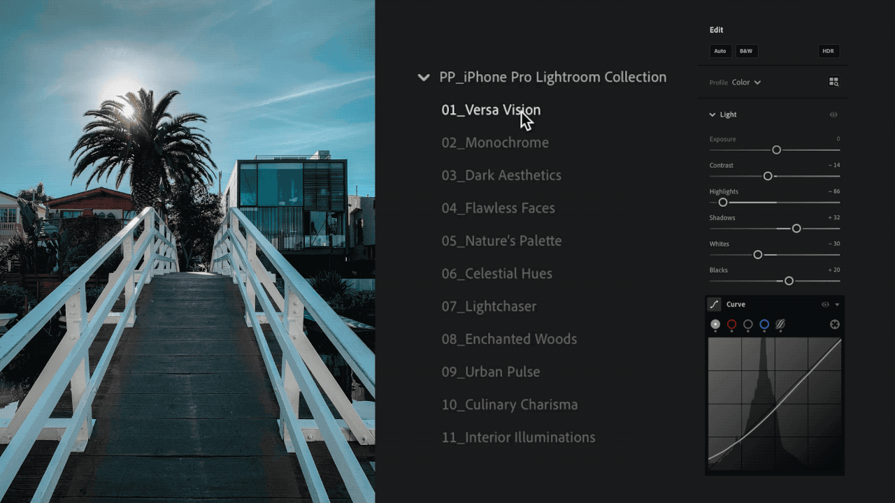 Lightroom preset preview - iPhone Pro Lightroom Collection applied across different images by Patrick Putzker